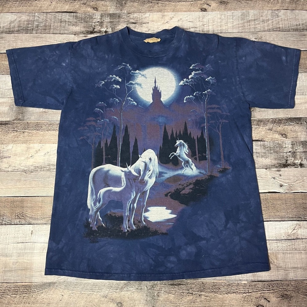 Mountain Shirt Adult Large Purple Tie Dye Nature Tee Mythical Animal Unicorn